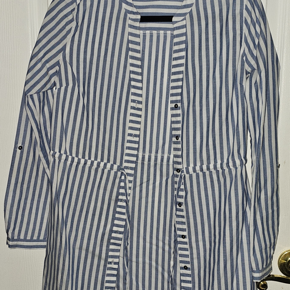 Bleuh Ciel Blue and White Striped Trench Coat